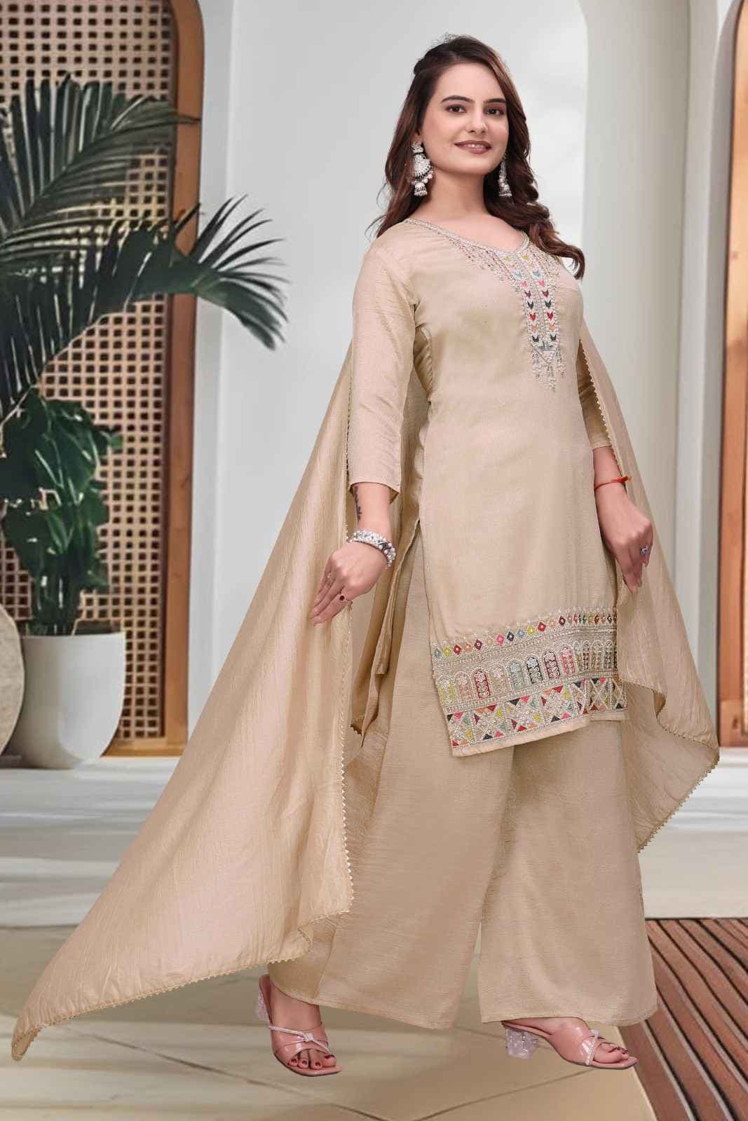 Women Ethnic Motifs Embroidered Regular Thread Work Kurta with Palazzos & With Dupatta
