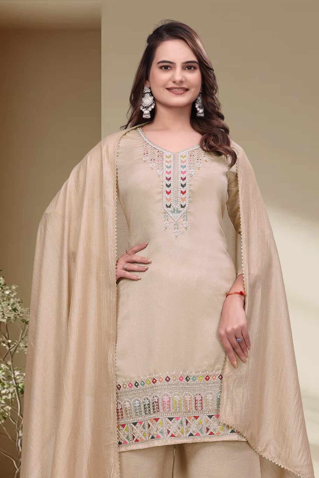 Women Ethnic Motifs Embroidered Regular Thread Work Kurta with Palazzos & With Dupatta