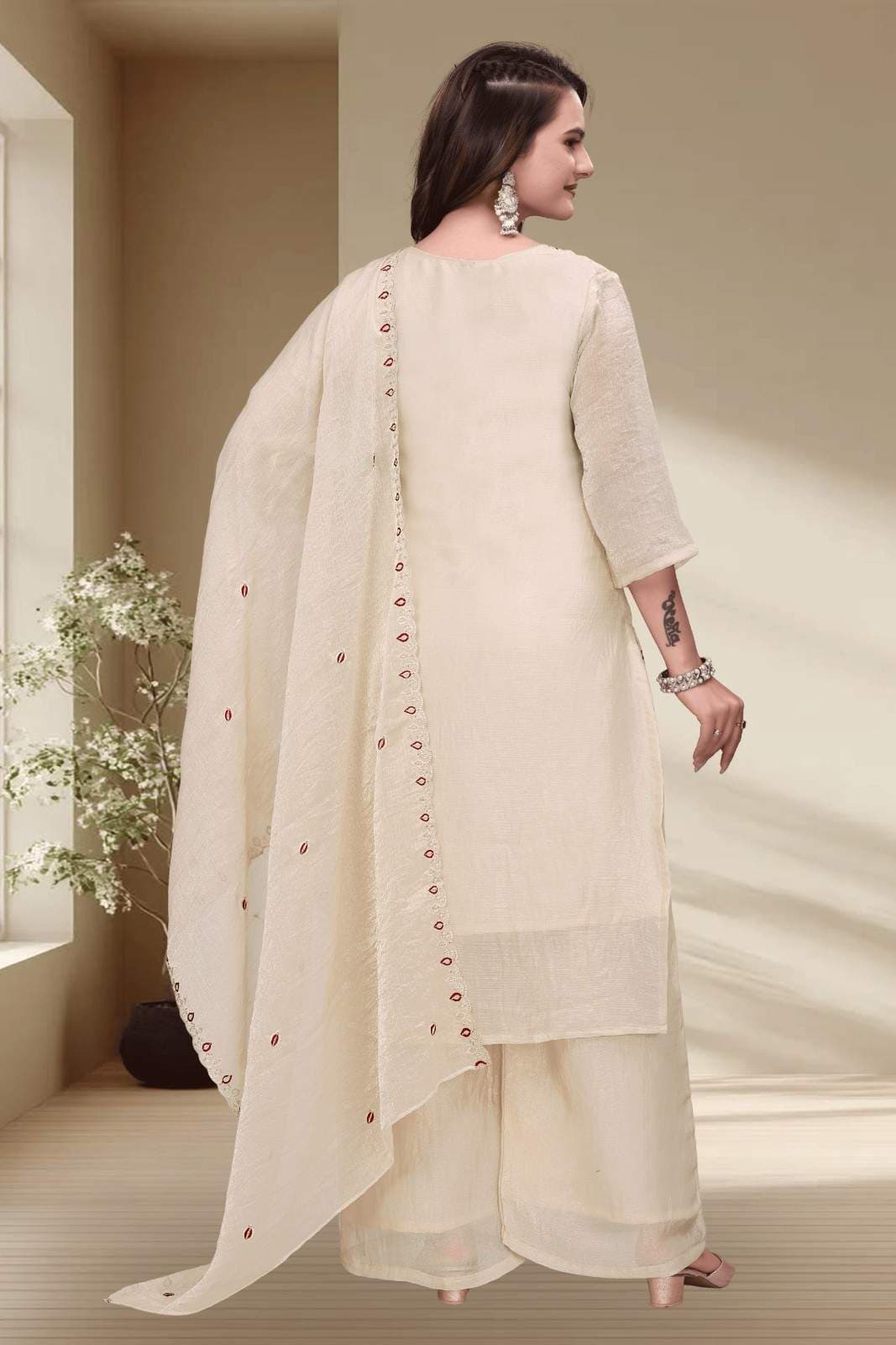 Women Ethnic Motifs Embroidered Regular Thread Work Kurta with Palazzos and With Dupatta
