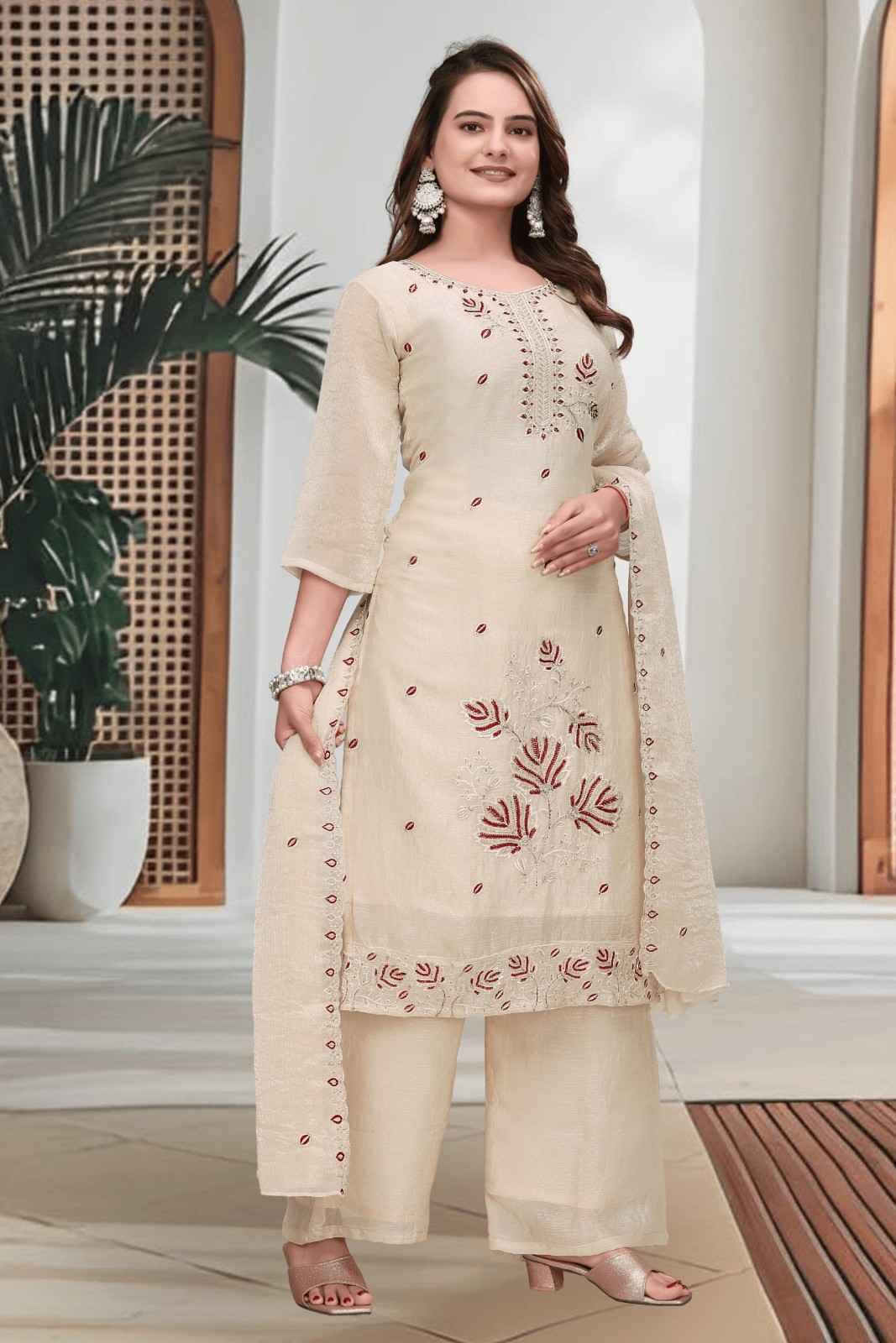 Women Ethnic Motifs Embroidered Regular Thread Work Kurta with Palazzos and With Dupatta